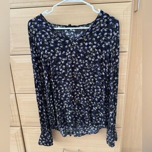 Banana Republic Black and Purple keyhole Floral Blouse